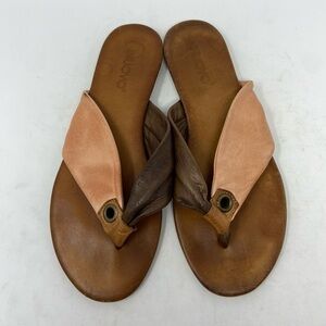 Inuovo Brown and Coral Leather Thong Sandals